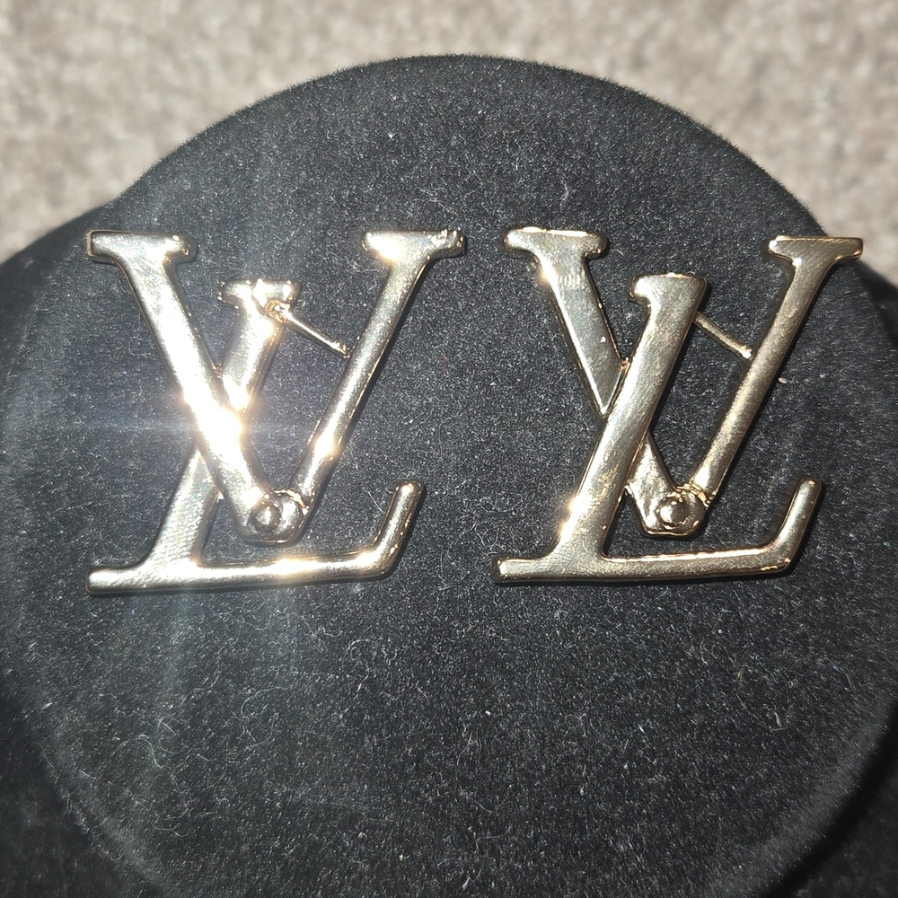 Gold Designer Logo Earrings - Picture 4 of 11